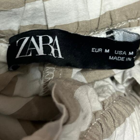 Zara Beige White Striped Tassel Tie High Waisted Tapered Trouser Pants Size M - Picture 4 of 5